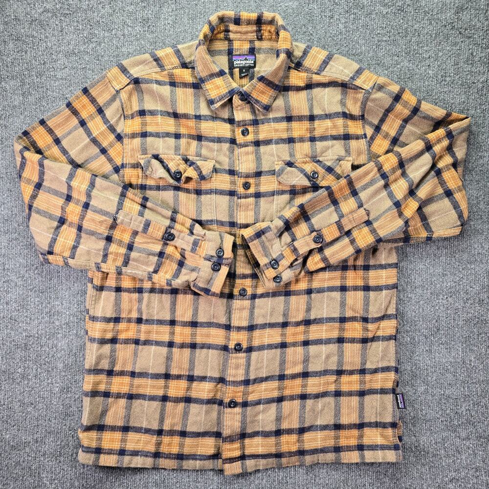 Patagonia Shirt Mens Medium Brown Plaid Flannel Organic Cotton Long Sleeve